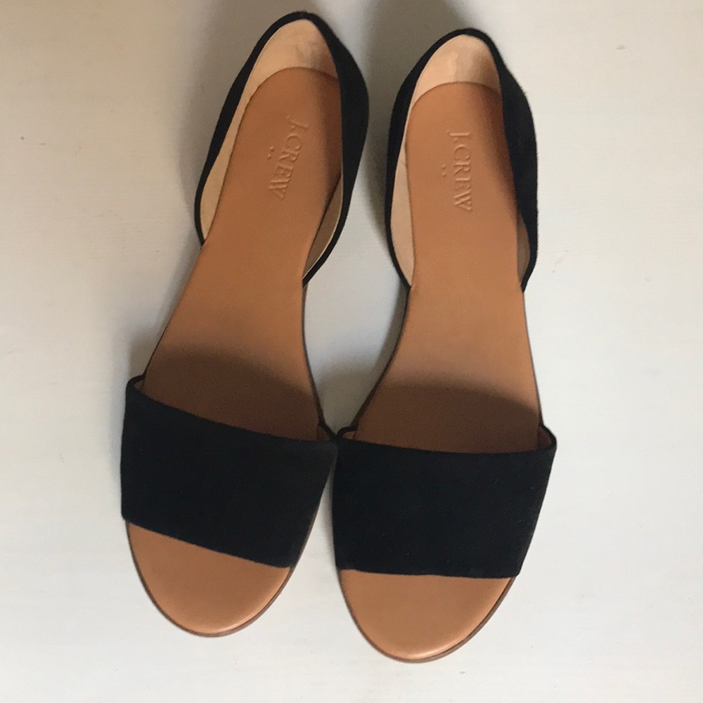J.Crew Black Suede Peep Toe Flats Size 9 / 9.5 New